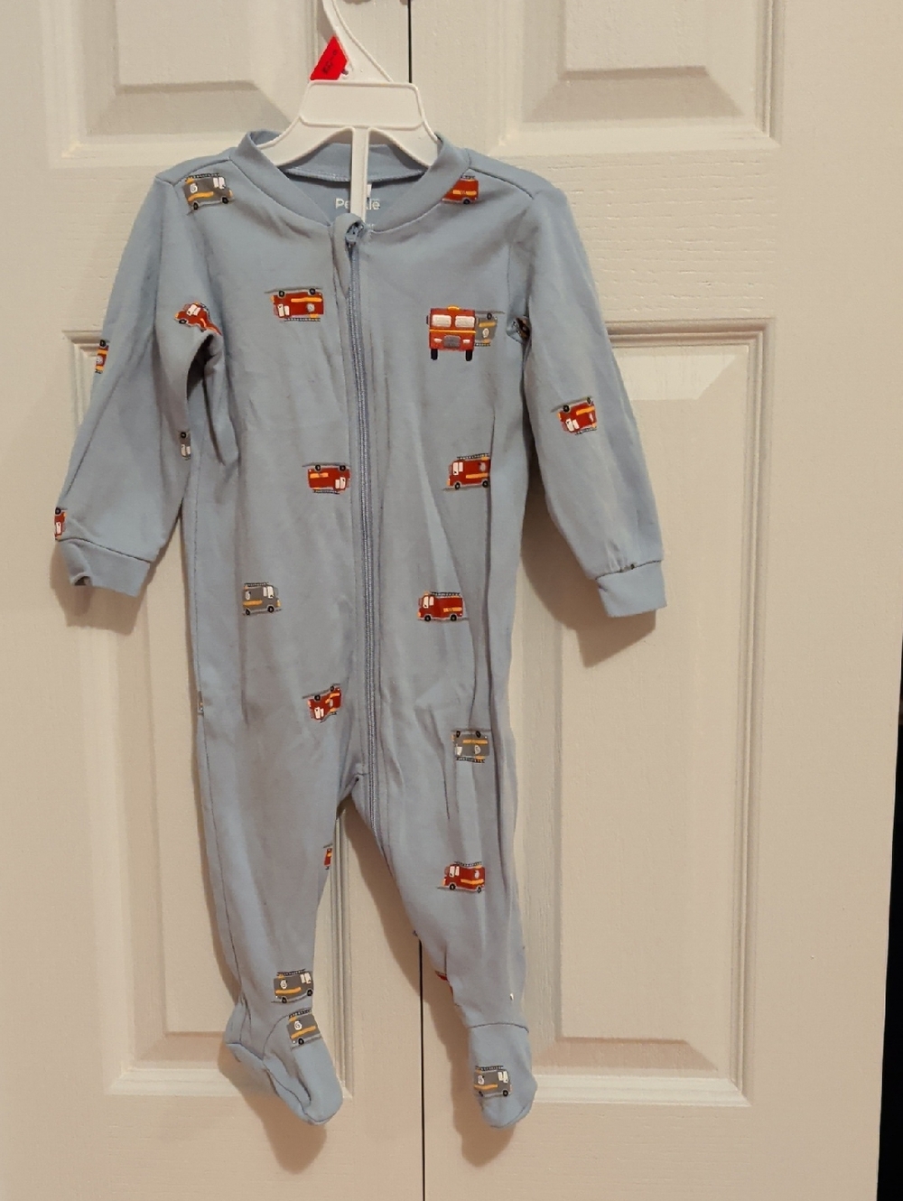 2/15$ 🚒 Pekkle Baby Boys' Light Blue Footed One-Piece with Fire Truck Print